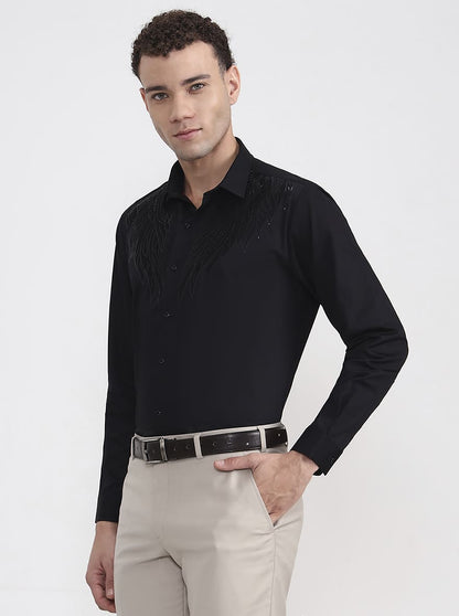 Black Printed Slim Fit Party Wear Shirt | Wyre