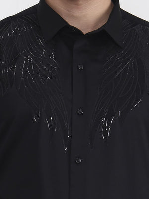 Black Printed Slim Fit Party Wear Shirt | Wyre