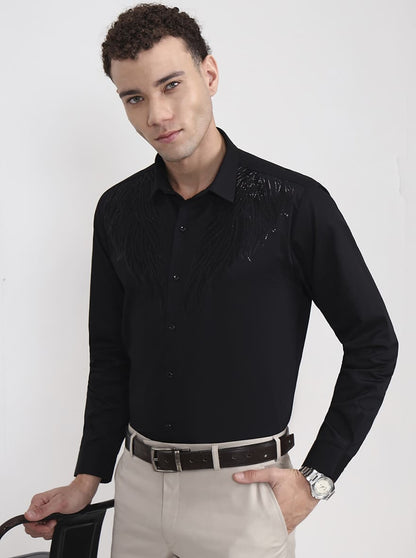 Black Printed Slim Fit Party Wear Shirt | Wyre