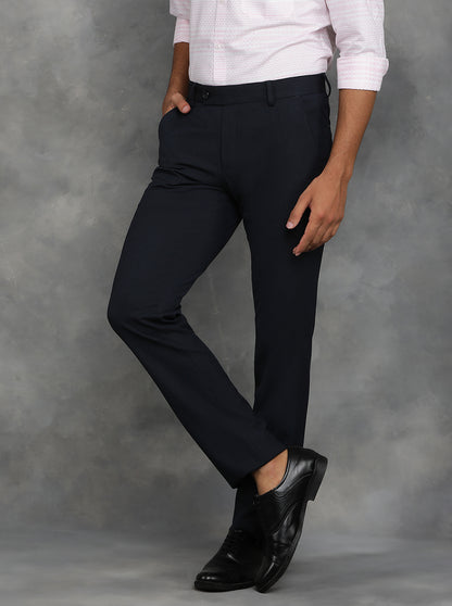 Navy Blue Solid Slim Fit Formal Trouser | JB Studio