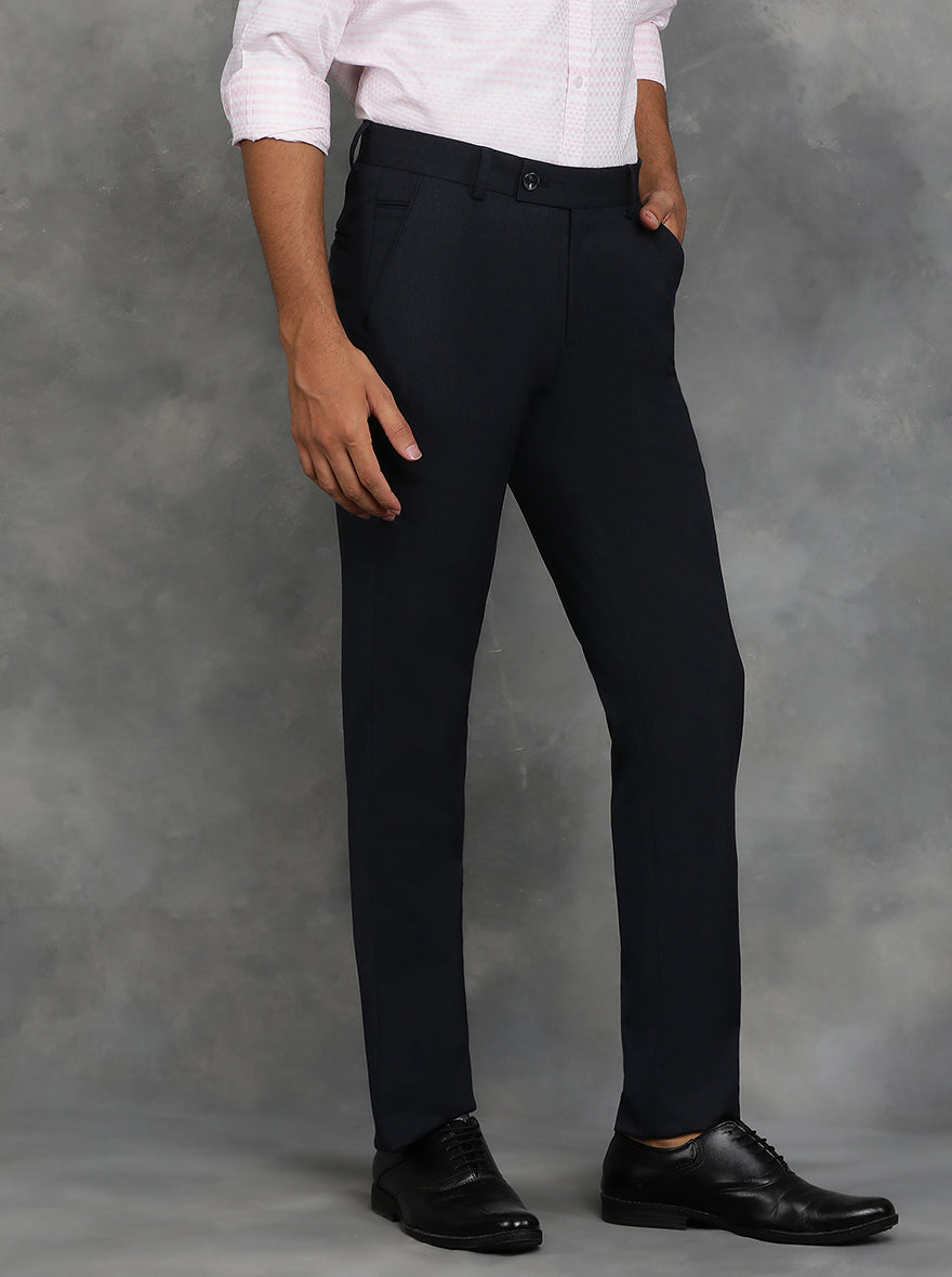 Navy Blue Solid Slim Fit Formal Trouser | JB Studio