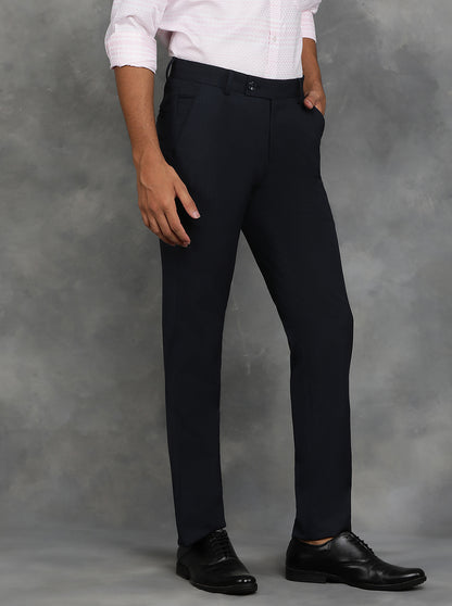 Navy Blue Solid Slim Fit Formal Trouser | JB Studio