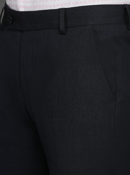 Navy Blue Solid Slim Fit Formal Trouser | JB Studio