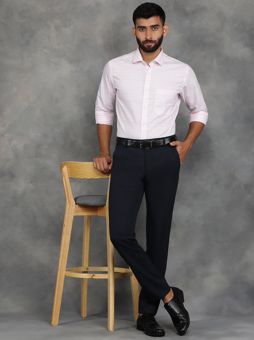 Navy Blue Solid Slim Fit Formal Trouser | JB Studio