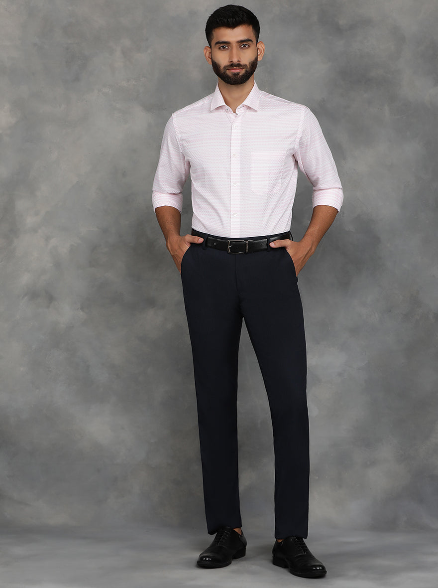 Navy Blue Solid Slim Fit Formal Trouser | JB Studio
