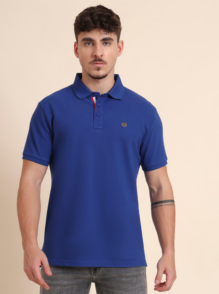 Blue Solid Slim Fit Polo T-Shirt | JadeBlue