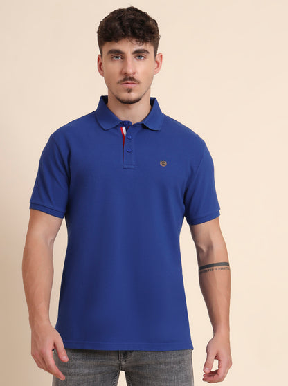 Blue Solid Slim Fit Polo T-Shirt | JadeBlue