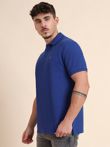 Blue Solid Slim Fit Polo T-Shirt | JadeBlue