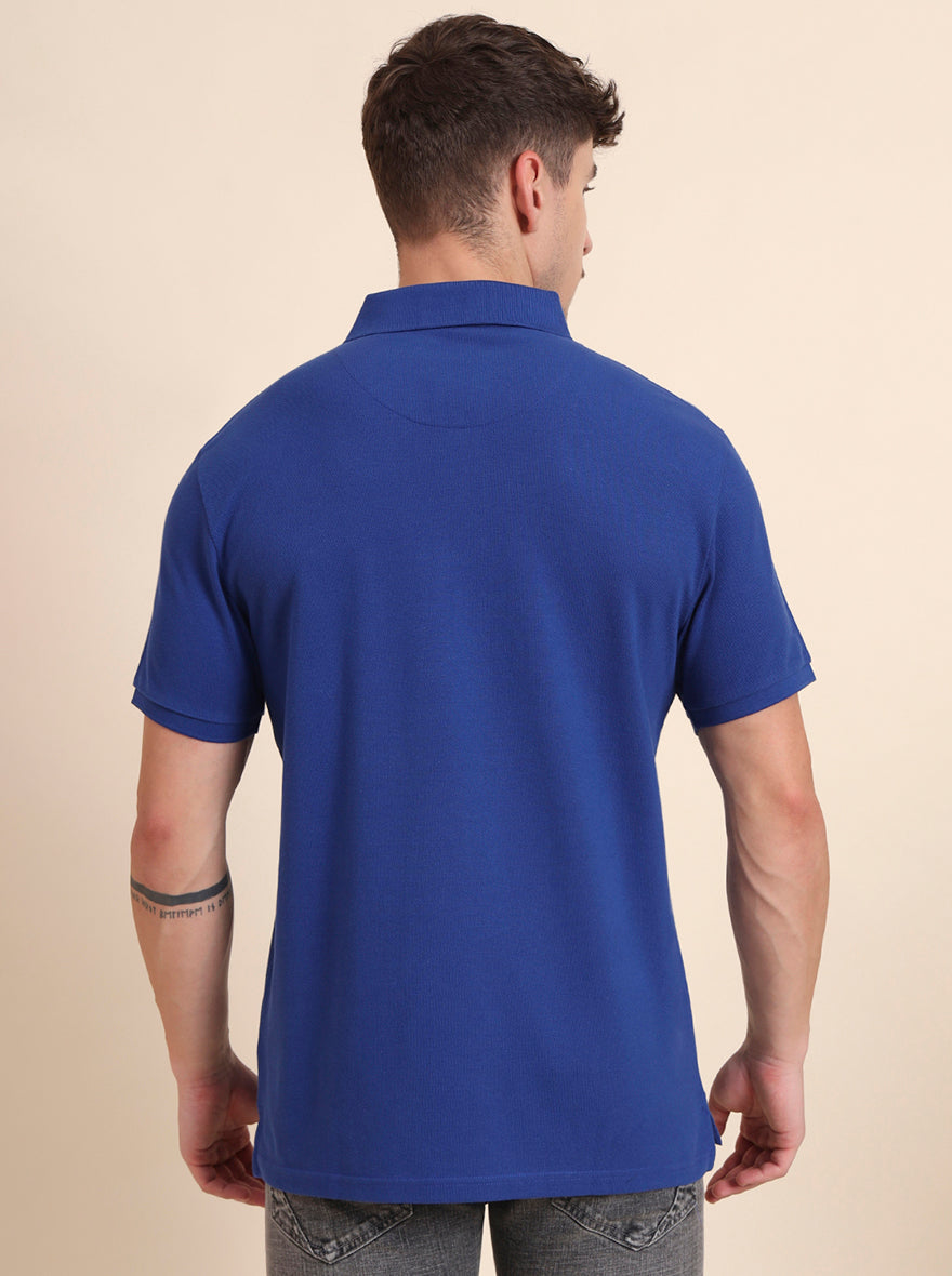 Blue Solid Slim Fit Polo T-Shirt | JadeBlue