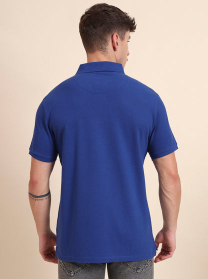 Blue Solid Slim Fit Polo T-Shirt | JadeBlue