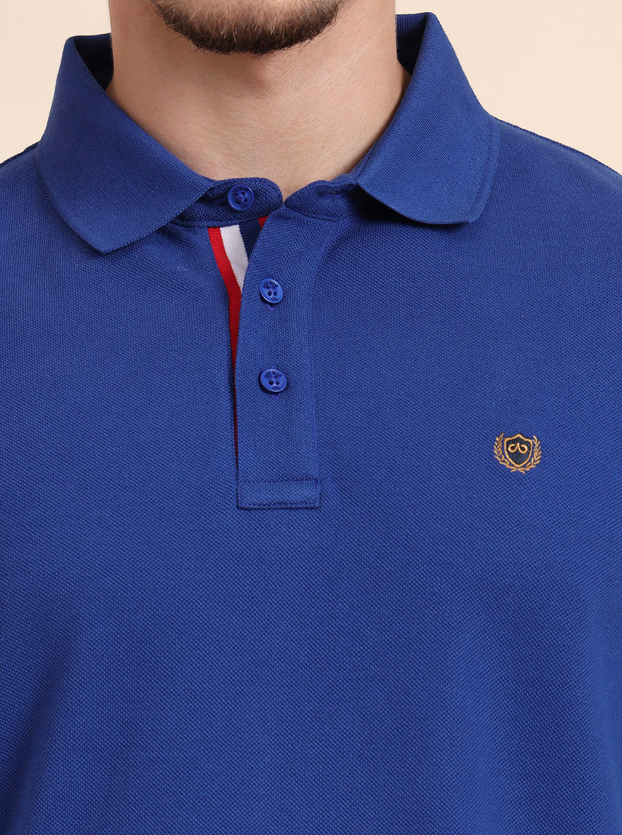 Blue Solid Slim Fit Polo T-Shirt | JadeBlue