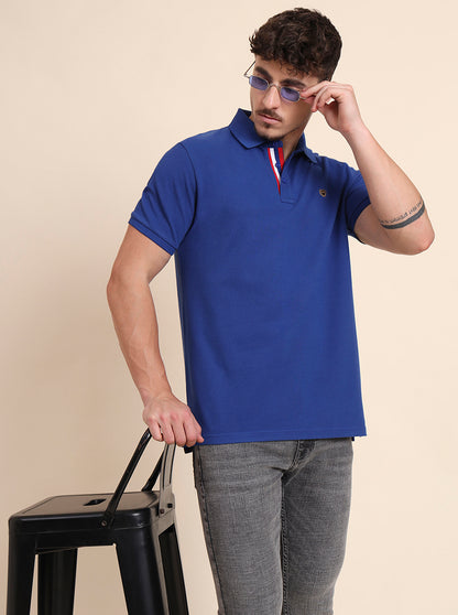 Blue Solid Slim Fit Polo T-Shirt | JadeBlue