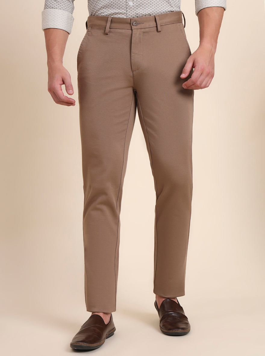Khaki Solid Uno Fit Casual Trouser | JadeBlue
