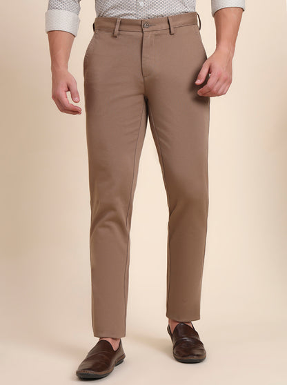 Khaki Solid Uno Fit Casual Trouser | JadeBlue