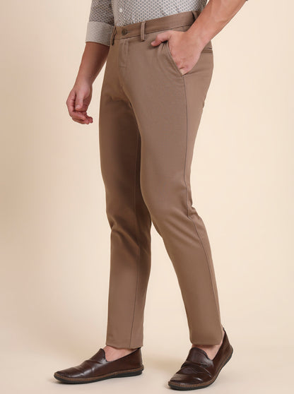 Khaki Solid Uno Fit Casual Trouser | JadeBlue