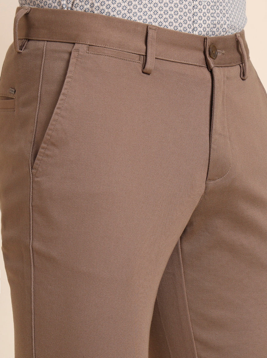 Khaki Solid Uno Fit Casual Trouser | JadeBlue
