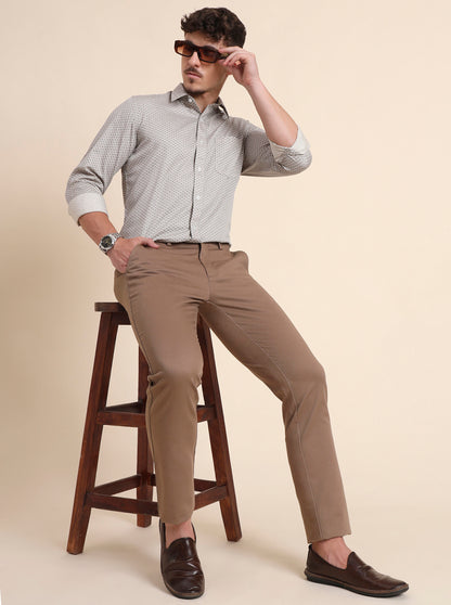Khaki Solid Uno Fit Casual Trouser | JadeBlue
