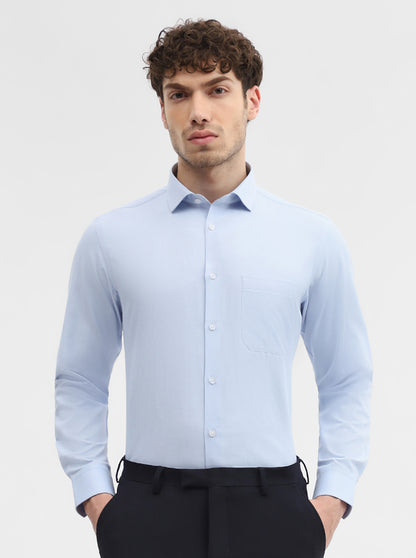 Blue Solid Slim Fit Formal Shirt | Greenfibre