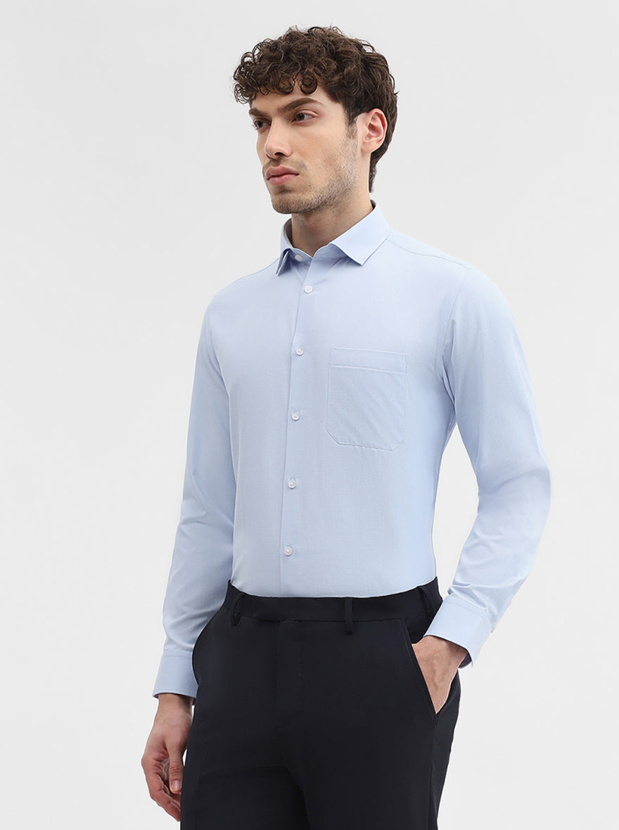 Blue Solid Slim Fit Formal Shirt | Greenfibre