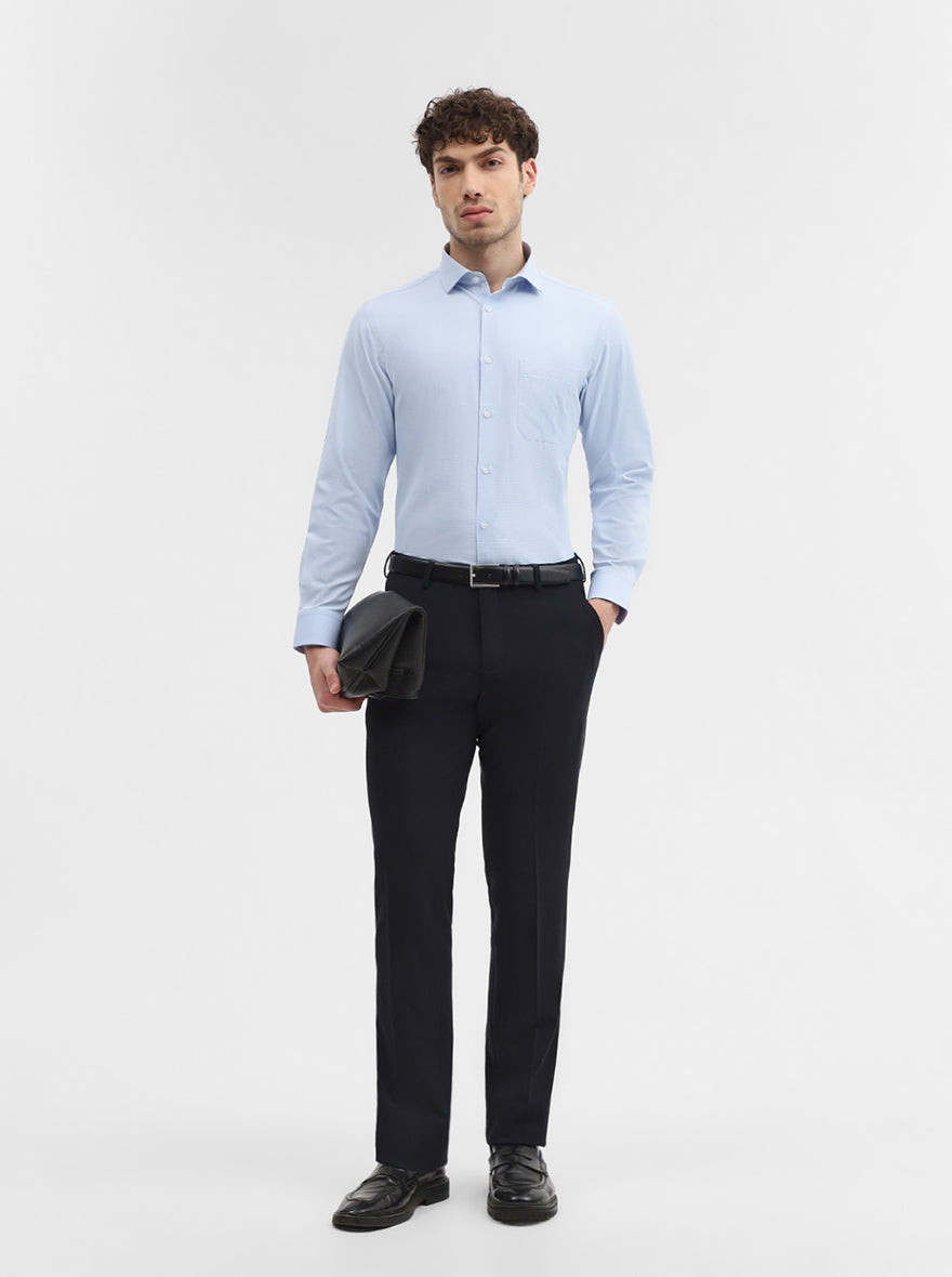 Blue Solid Slim Fit Formal Shirt | Greenfibre