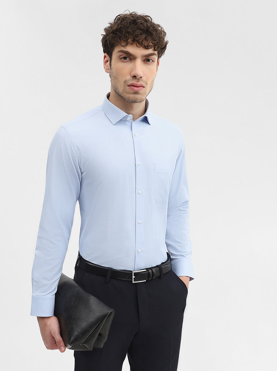 Blue Solid Slim Fit Formal Shirt | Greenfibre