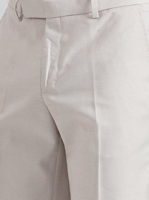 Cream Printed Slim Fit Formal Trouser | Greenfibre