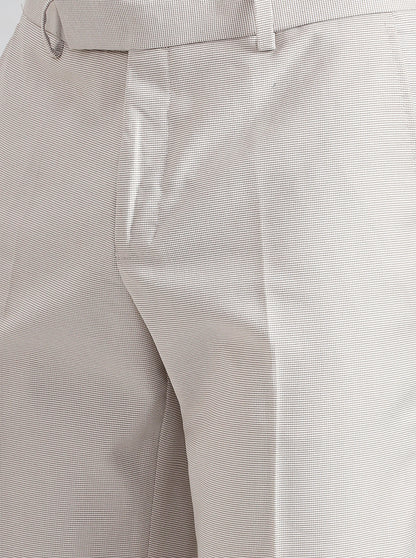 Cream Printed Slim Fit Formal Trouser | Greenfibre