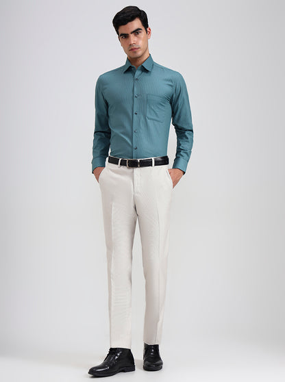 Cream Printed Slim Fit Formal Trouser | Greenfibre