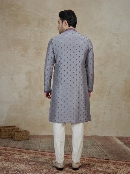 Grey & Red Embroidered Kurta Pajama | Virasana