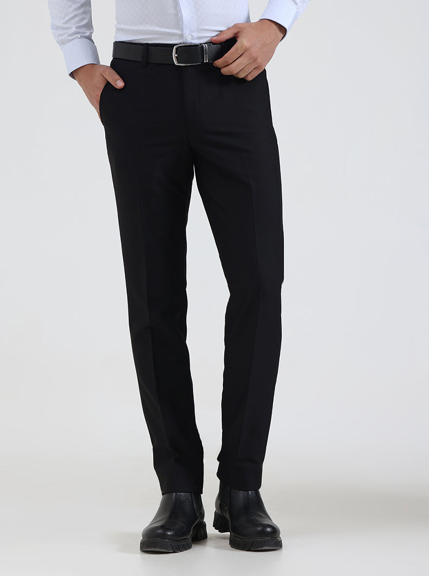 Black Solid Slim Fit Formal Trouser | Metal