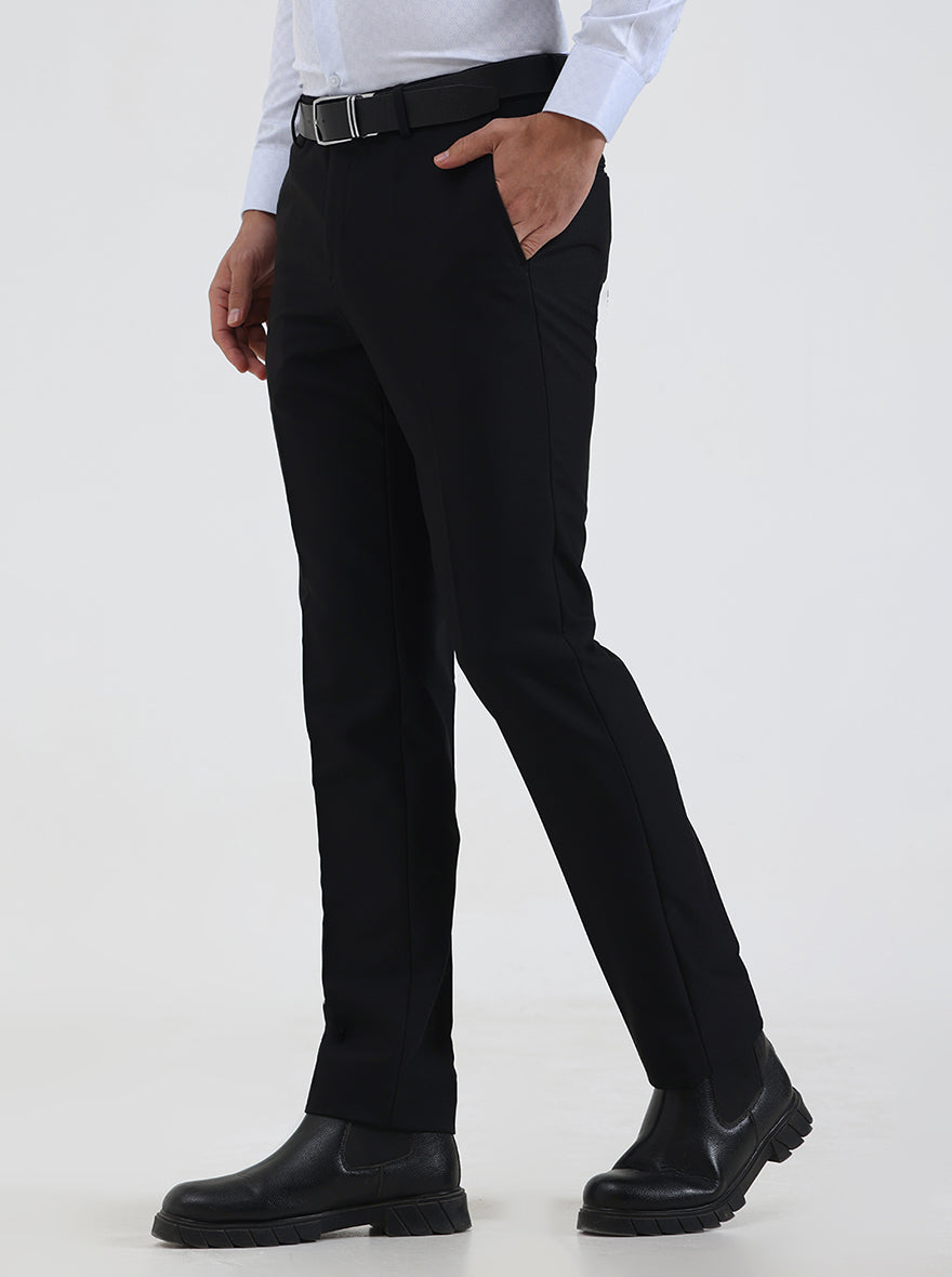 Black Solid Slim Fit Formal Trouser | Metal