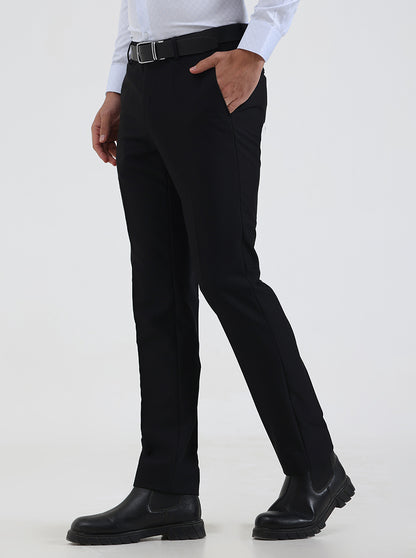 Black Solid Slim Fit Formal Trouser | Metal
