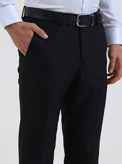 Black Solid Slim Fit Formal Trouser | Metal