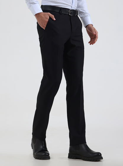 Black Solid Slim Fit Formal Trouser | Metal