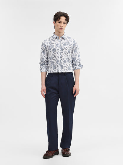 Blue Printed Slim Fit Casual Shirt | Greenfibre