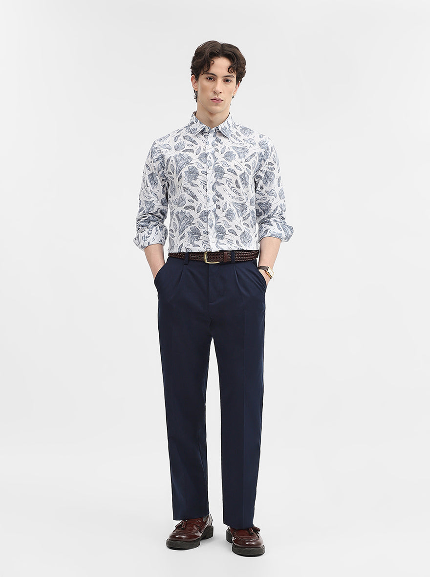 Blue Printed Slim Fit Casual Shirt | Greenfibre
