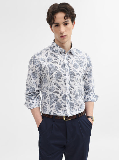 Blue Printed Slim Fit Casual Shirt | Greenfibre
