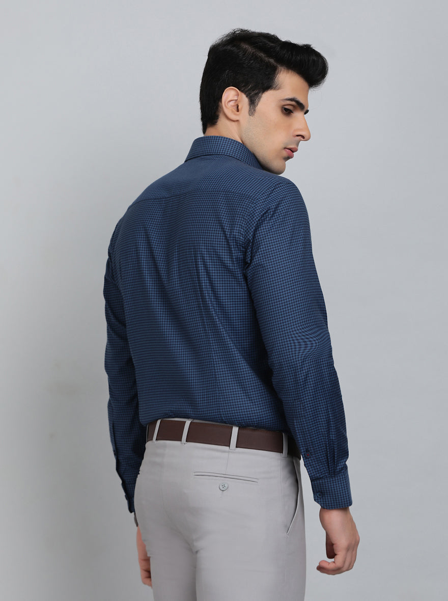 Blue Checked Slim Fit Formal Shirt | Greenfibre