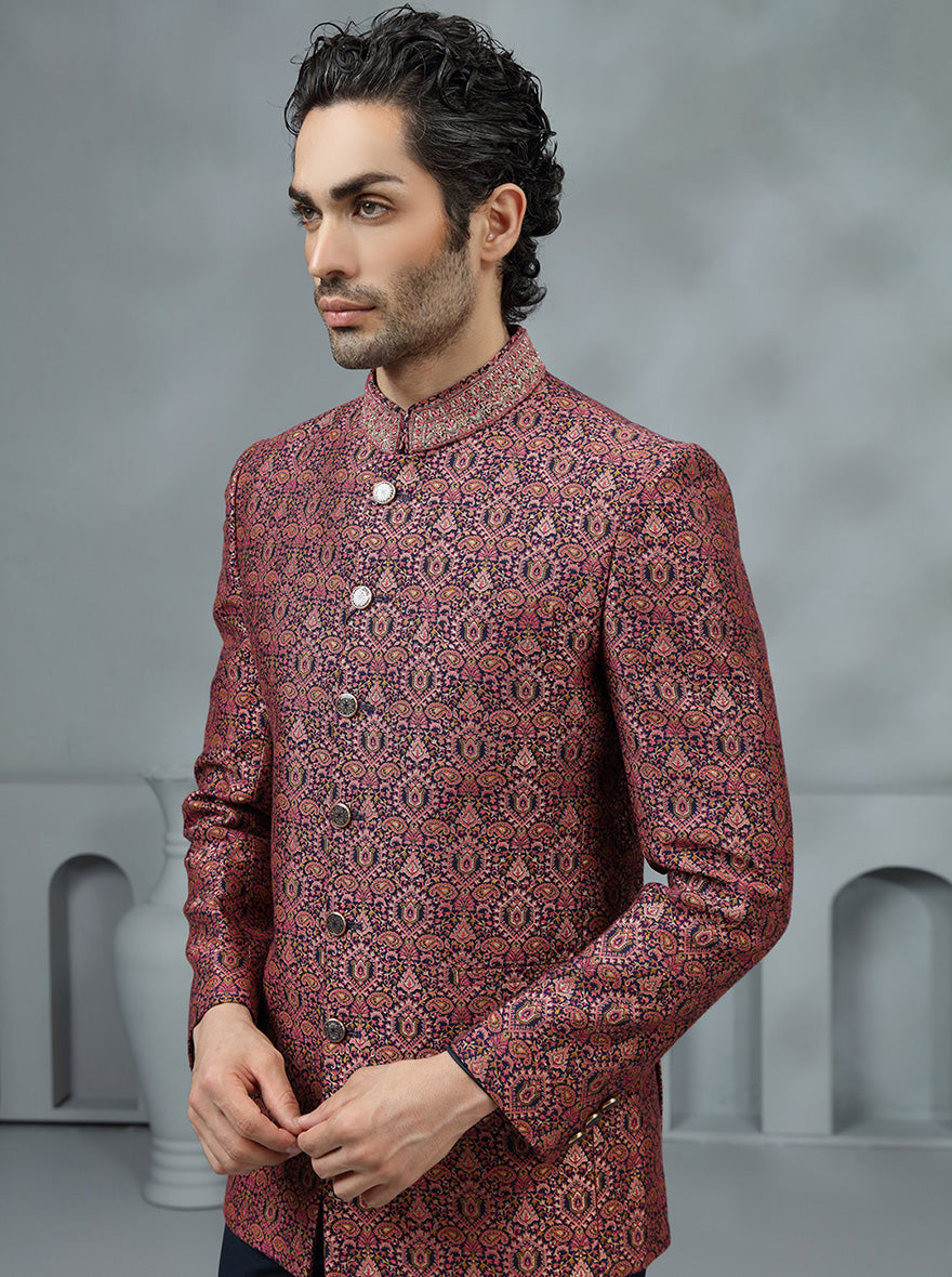 Pink Self Design Jodhpuri Suit | JadeBlue