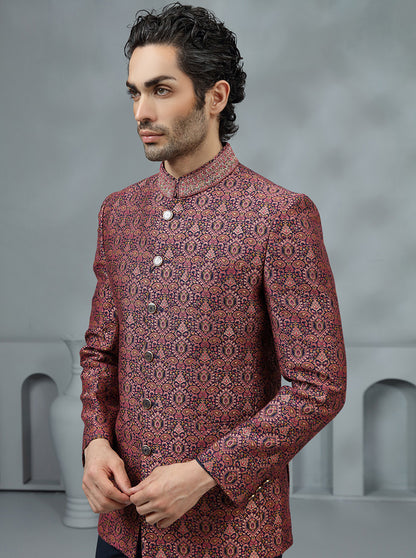 Pink Self Design Jodhpuri Suit | JadeBlue