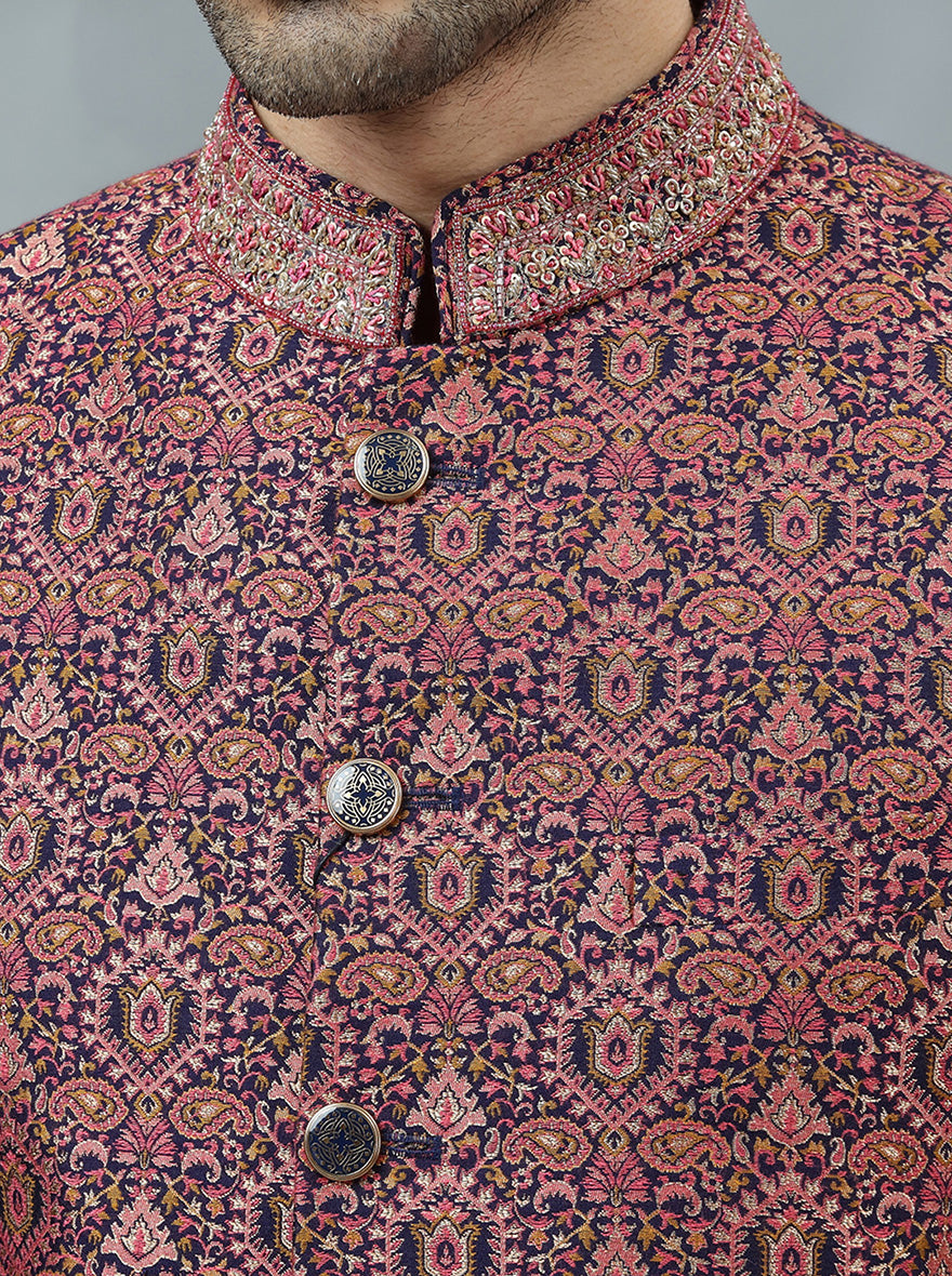 Pink Self Design Jodhpuri Suit | JadeBlue