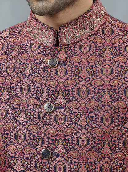 Pink Self Design Jodhpuri Suit | JadeBlue