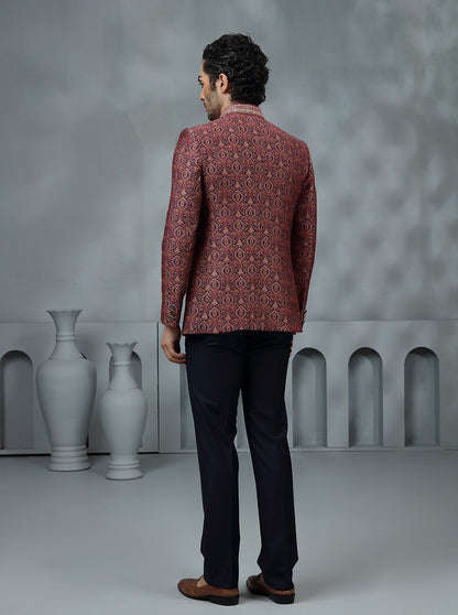 Pink Self Design Jodhpuri Suit | JadeBlue