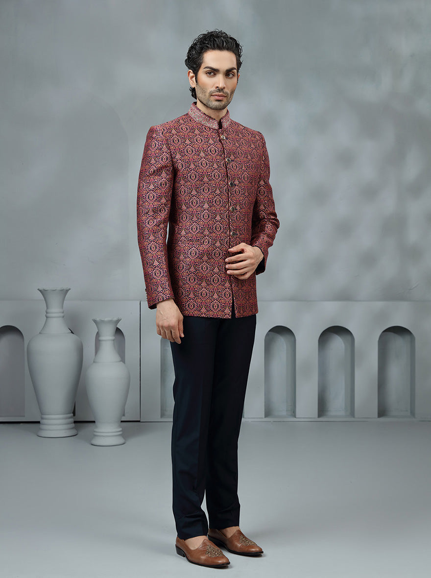 Pink Self Design Jodhpuri Suit | JadeBlue