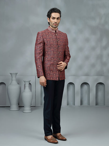 Pink Self Design Jodhpuri Suit | JadeBlue