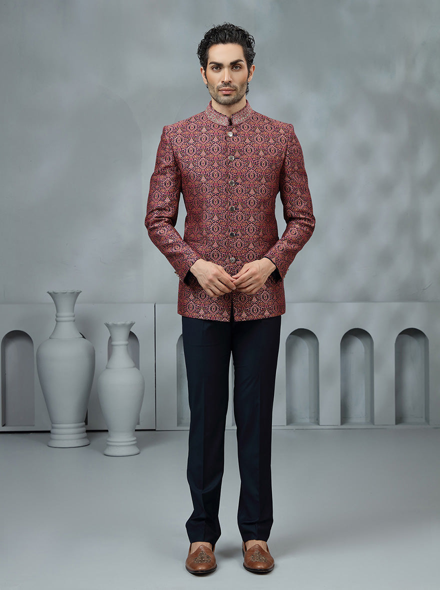 Pink Self Design Jodhpuri Suit | JadeBlue