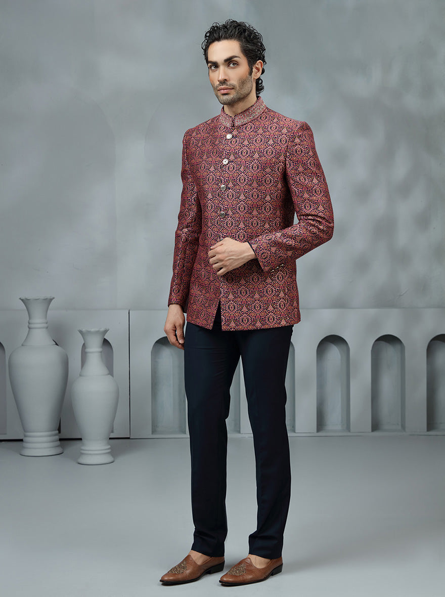 Pink Self Design Jodhpuri Suit | JadeBlue