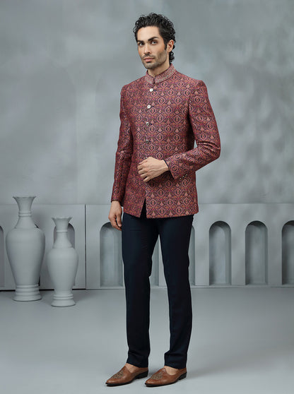 Pink Self Design Jodhpuri Suit | JadeBlue