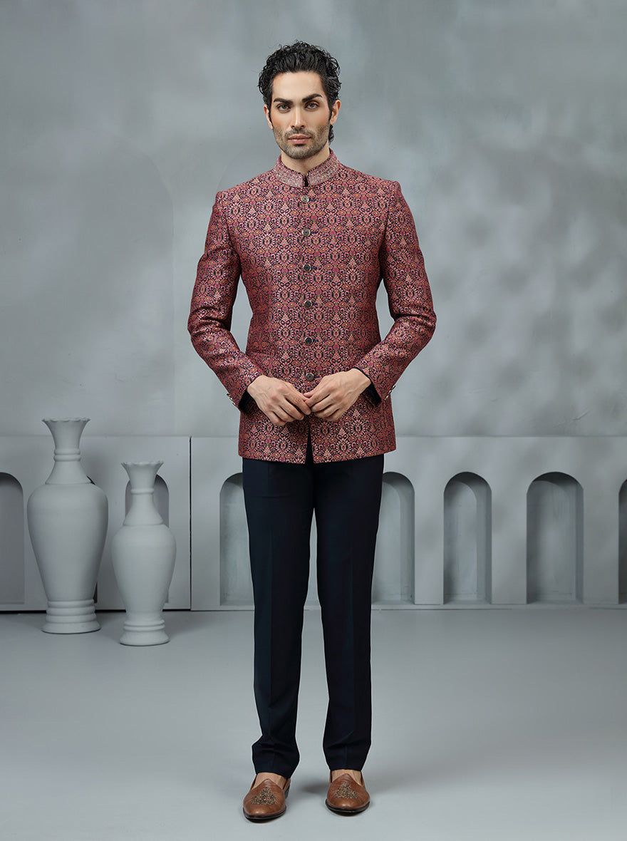 Pink Self Design Jodhpuri Suit | JadeBlue