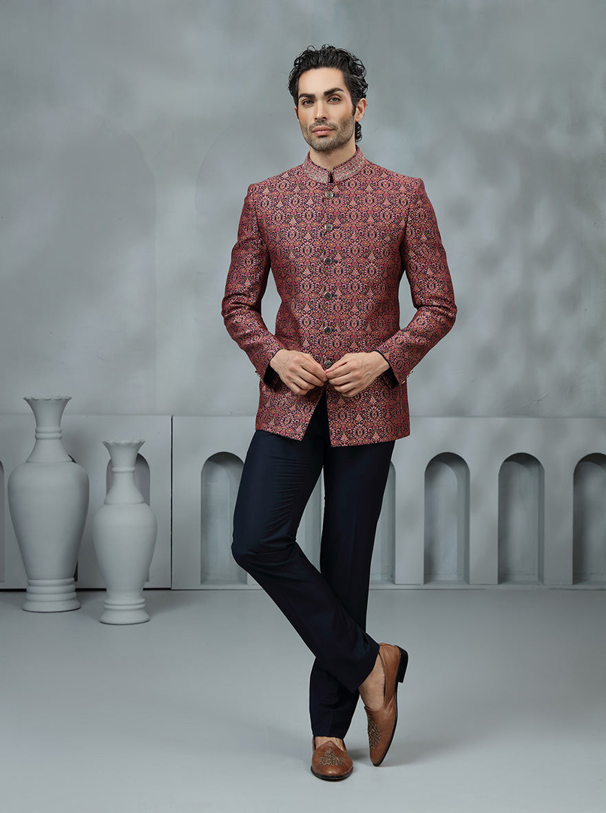 Pink Self Design Jodhpuri Suit | JadeBlue